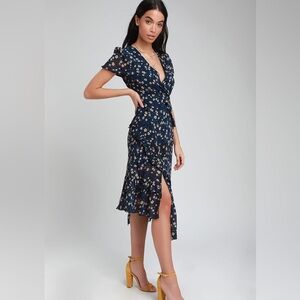 Lulu’s Womens Size Small Blue Petals and Poetry Floral Midi Dress